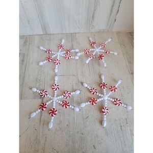 Xmas beaded snowflake peppermint ornament set candy unique home